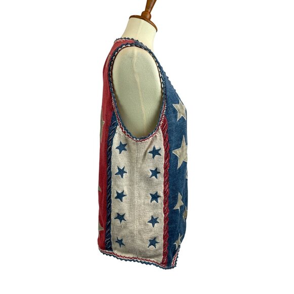 90s Patriotic Knit Sweater Vest Cambridge Country Store Stars Womens L Vintage - Picture 4 of 7